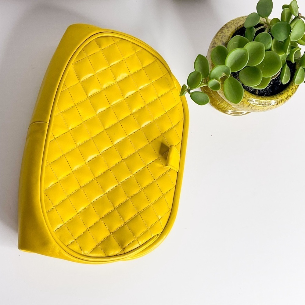 Vintage Yellow Quilted Leather Bag Chain Strap Spain